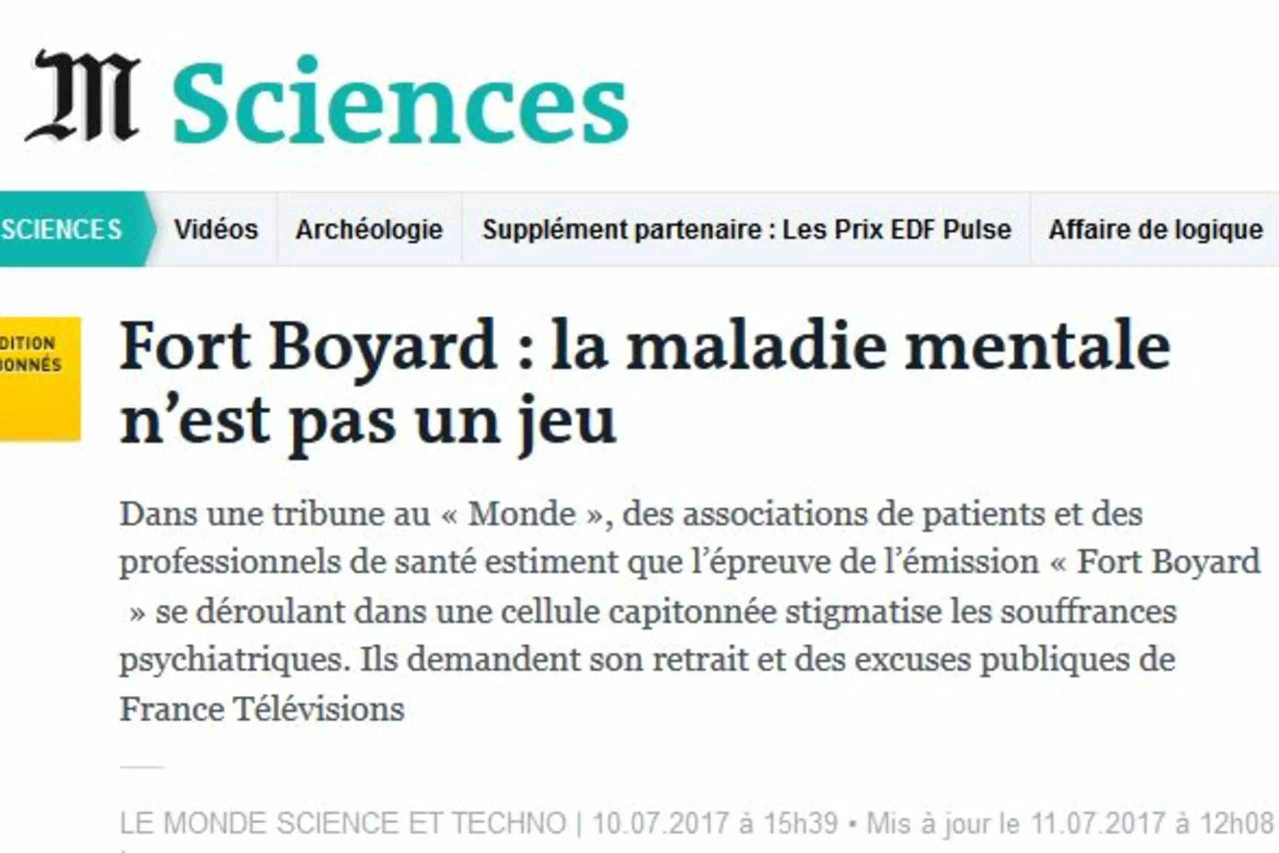 Le Monde Sciences - Fort Boyard : l'indignation !